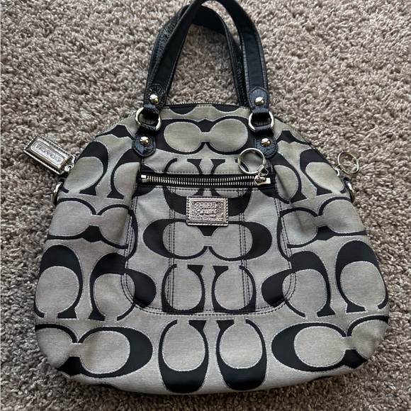 Coach Poppy Lurex Top Handle Crossbody Purse Black & Grey Silver hardware - Picture 3 of 3